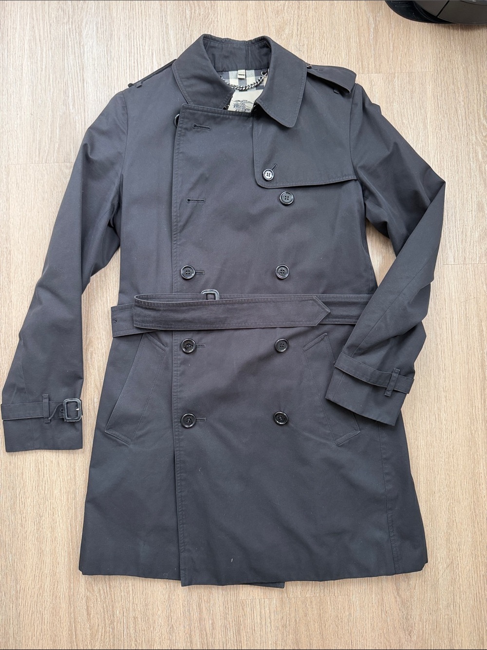 Burberry London Made in England Black Trench Coat Belt US 8 UK 10 - Picture 1 of 12
